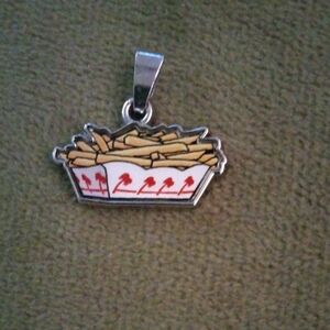 French Fry Pendant Necklace Charm - Yellow & White with Red Detail